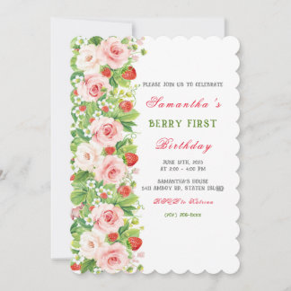 Strawberry Einladung zum ersten Geburtstag