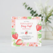 Strawberry Einladung zum ersten Geburtstag (Stehend Vorderseite)