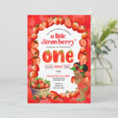 Strawberry Einladung zum ersten Geburtstag (Stehend Vorderseite)
