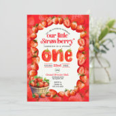Strawberry Einladung zum ersten Geburtstag (Stehend Vorderseite)