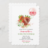 Strawberry Einladung zum ersten Geburtstag (Vorne/Hinten)