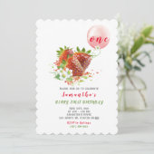 Strawberry Einladung zum ersten Geburtstag (Stehend Vorderseite)