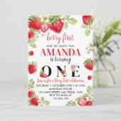 Strawberry Einladung zum ersten Geburtstag (Stehend Vorderseite)