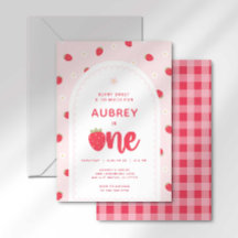 Strawberry Einladung zum ersten Geburtstag