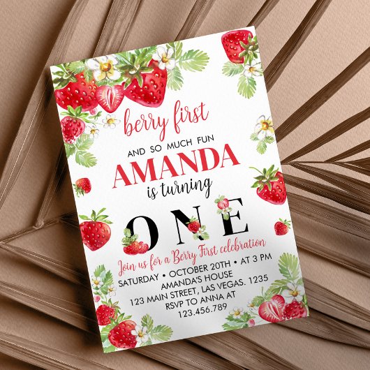Strawberry Einladung zum ersten Geburtstag