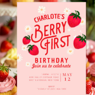Strawberry Einladung zum ersten Geburtstag