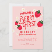 Strawberry Einladung zum ersten Geburtstag (Vorderseite)