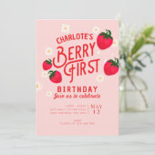 Strawberry Einladung zum ersten Geburtstag (Stehend Vorderseite)