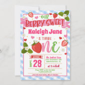 Strawberry Einladung zum ersten Geburtstag - Blau (Vorderseite)