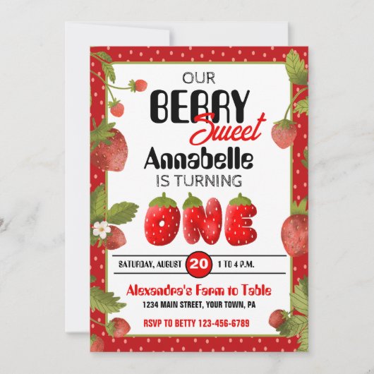 Strawberry Einladung zum Geburtstag (Vorderseite)