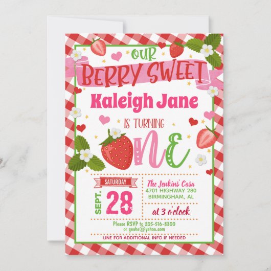 Strawberry Einladung zum Geburtstag - Berry Sweet (Vorderseite)