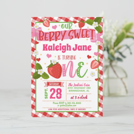Strawberry Einladung zum Geburtstag - Berry Sweet (Stehend Vorderseite)