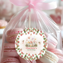 Strawberry enchanted fairy garden birthday  runder aufkleber