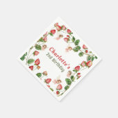 Strawberry enchanted fairy garden birthday serviette (Ecke)