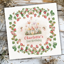 Strawberry enchanted fairy garden birthday  serviette