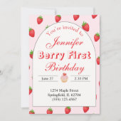 Strawberry Erster Geburtstag Einladung Berry (Vorderseite)