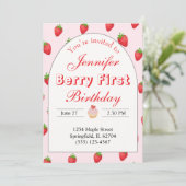 Strawberry Erster Geburtstag Einladung Berry (Stehend Vorderseite)
