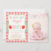 Strawberry Erster Geburtstag Einladung Sommer Part (Vorderseite)