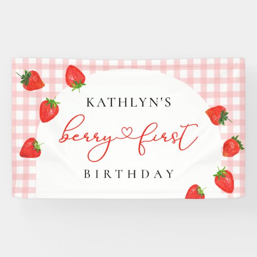 Strawberry Erster Geburtstag Pink Berry 1. Banner (Horizontal)