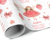 Strawberry Fairy First Birthday Geschenkpapier (Rolleneckpunkt)
