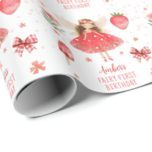 Strawberry Fairy First Birthday Geschenkpapier