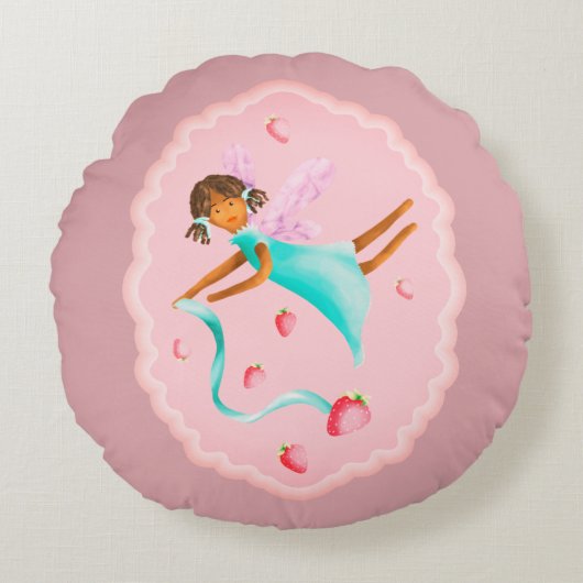 Strawberry Fairy Rundes Kissen (Vorderseite)