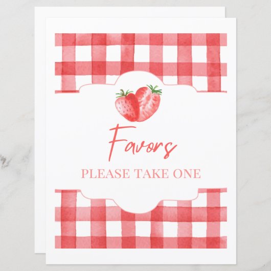 Strawberry Favor Sign | 8x10" Erdbeerzeichen (Vorne/Hinten)