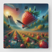 Strawberry Field of Dreams Quadratische Wanduhr (Vorderseite)