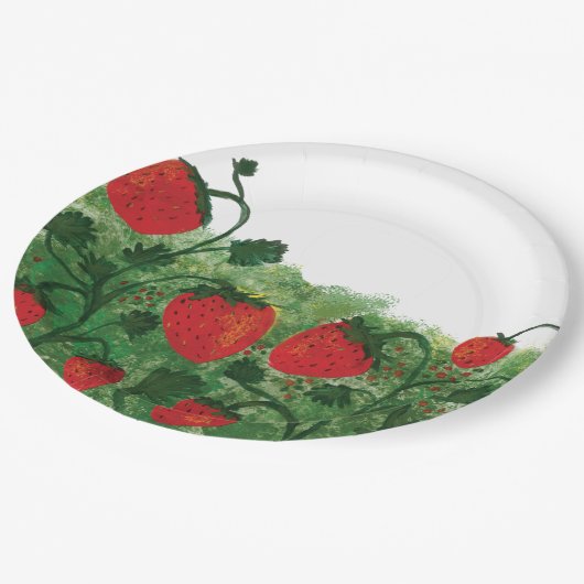 Strawberry Field Watercolor Illustration Pappteller (Schrägansicht)