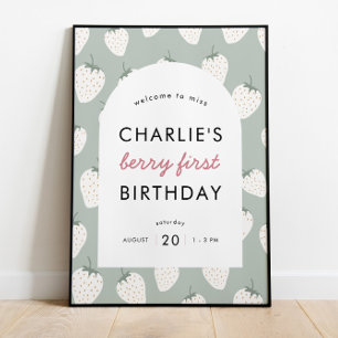 Strawberry Fields Berry First Birthday Begrüßung Poster