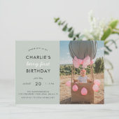 Strawberry Fields Berry First Birthday | FOTO Einladung (Stehend Vorderseite)