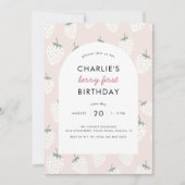 Strawberry Fields Berry First Birthday | Mädchen Einladung (Vorderseite)