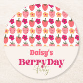 Strawberry Fields Delight Birthday Runder Pappuntersetzer (Vorderseite)