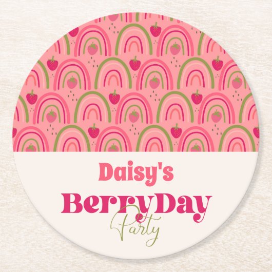 Strawberry Fields Delight Birthday Runder Pappuntersetzer (Vorderseite)