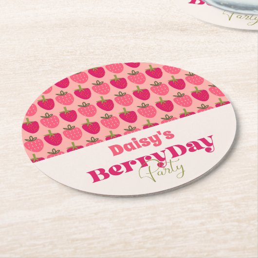 Strawberry Fields Delight Birthday Runder Pappuntersetzer (Angewinkelt)