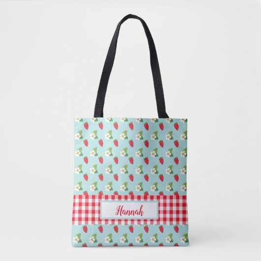 Strawberry Fields - Red Gingham Karo Monogram Tasche (Vorderseite)