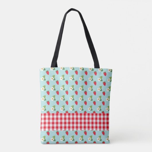 Strawberry Fields - Red Gingham Karo Monogram Tasche (Rückseite)