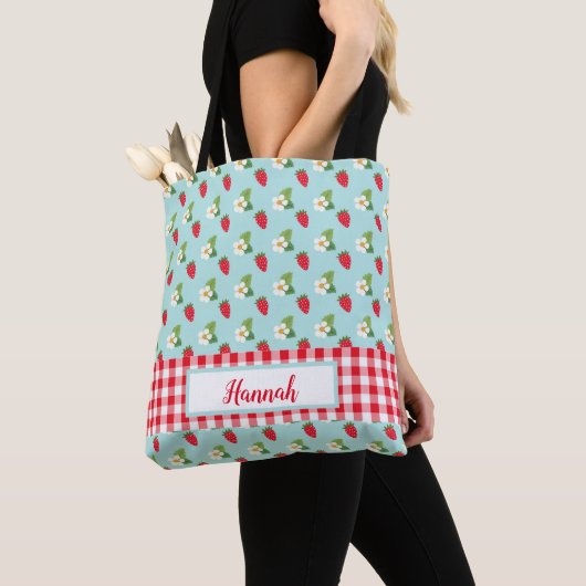 Strawberry Fields - Red Gingham Karo Monogram Tasche (Von Nahem)