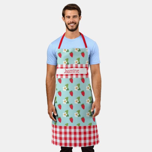 Strawberry Fields Red Gingham Karo Personalisiert Schürze (Getragen)