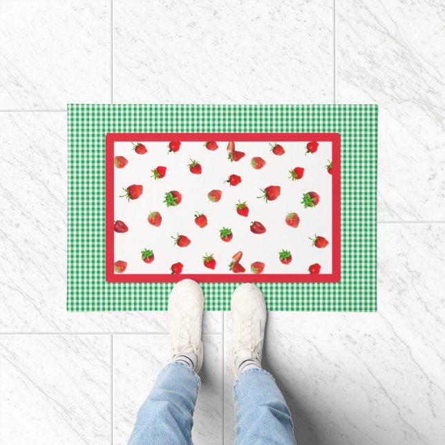 Strawberry Fields und Green Gingham Karo Fußmatte (Indoor)