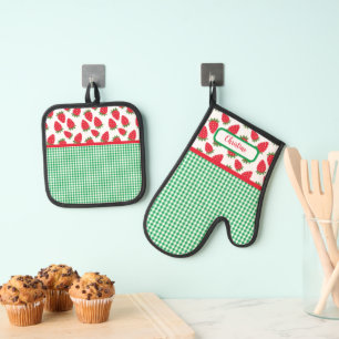 Strawberry Fields und Green Gingham Karo Ofenhandschuh & Topflappen-Set