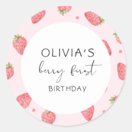 Strawberry First Birthday 1. Berry Sweet Favor Runder Aufkleber