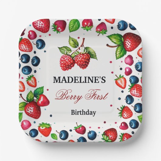 Strawberry First Birthday Baby Shower Pappteller (Vorderseite)