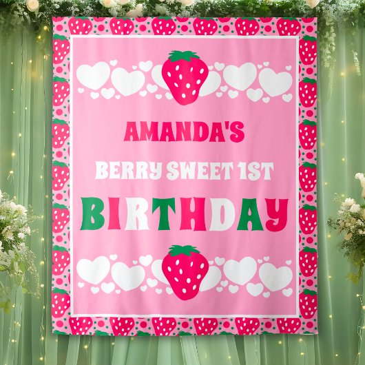 Strawberry First Birthday Backdrops Banner Wandteppich