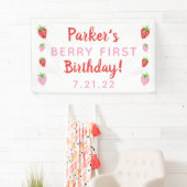 Strawberry First Birthday Banner Berry mit Datum (Insitu)