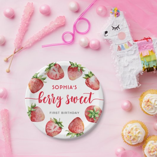 Strawberry First Birthday Berry Sweet Pappteller (Party)