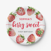 Strawberry First Birthday Berry Sweet Pappteller (Vorderseite)