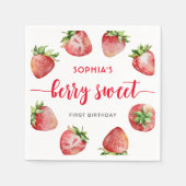 Strawberry First Birthday Berry Sweet Serviette (Vorderseite)
