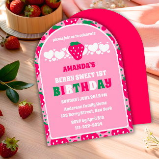 Strawberry First Birthday Celebration Arch Einladung