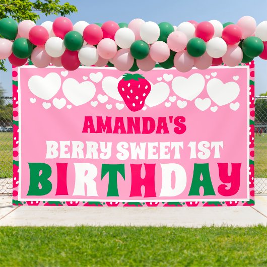 Strawberry First Birthday Celebration Banner
